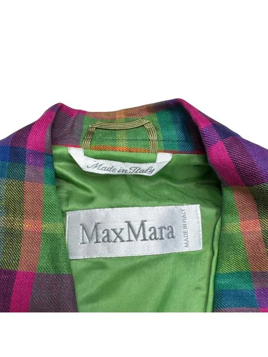 Vintage Max Mara Women's 100% Linen SS Multicolor Plaid Button Jacket, Size M - Picture 6 of 8